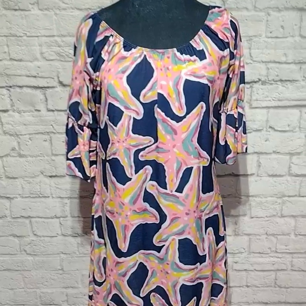 Simply Southern Navy Blue Dress with Pink Starfish Print - Picture 9 of 9